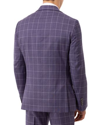 Tallia Men's Slim-Fit Stretch Purple Windowpane Suit Separate