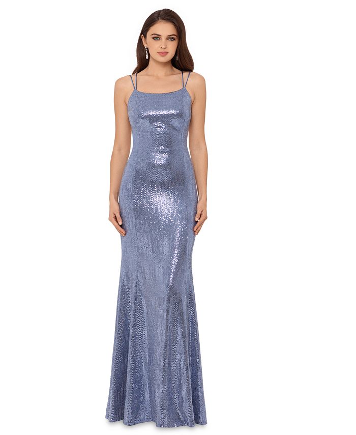Betsy & Adam Sequined Lace-Up Gown - Macy's