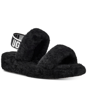 Ugg Oh Yeah Sheepskin Slingback Slippers In Black