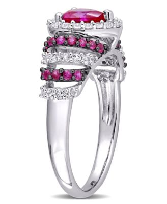Lab-Grown Ruby (1 1/3 ct. t.w.) and Lab-Grown White Sapphire (3/8 ct. t.w.) Heart Vintage Style Ring in Sterling Silver