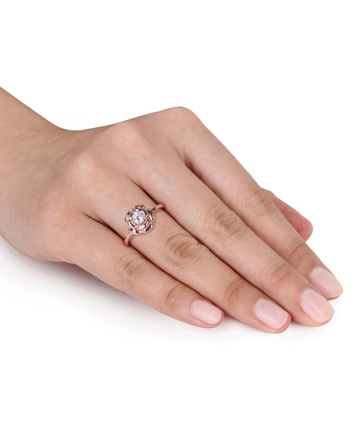 Lab-Grown(1/3 ct. t.w.) Floral Ring in 18k Rose Gold Over Sterling Silver - White Sapphire