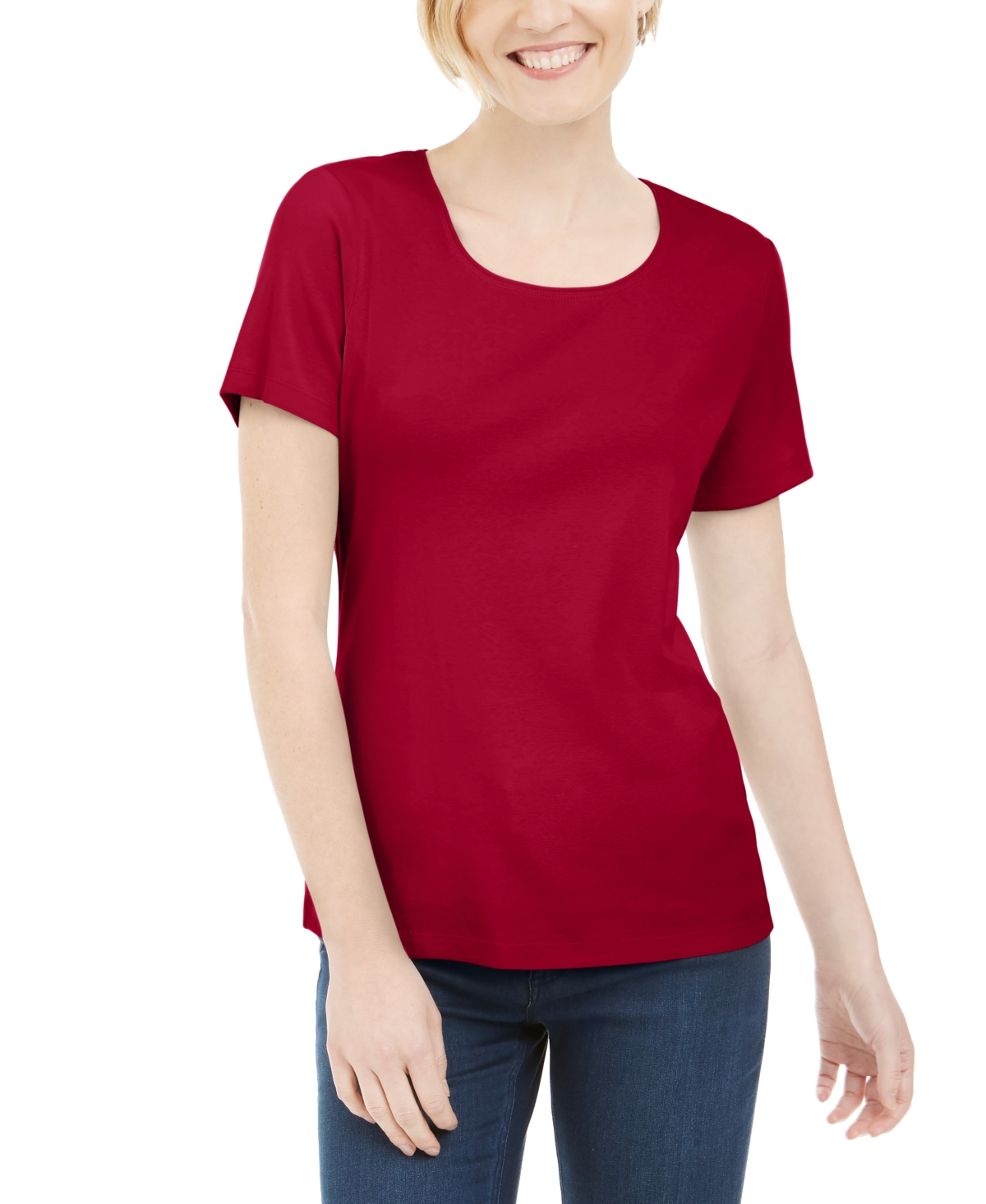 Short Sleeve Scoop Neck Top, Created for Macy's - New Red Amore