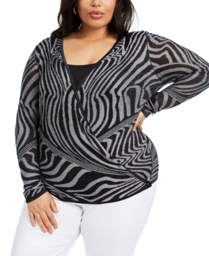 Belldini Plus Size Optic-Striped Cardigan