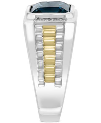 EFFY&reg; Men's London Blue Topaz (5-5/8 ct. t.w.) & Diamond (1/10 ct. t.w.) Ring in Sterling Silver & 18k Gold-Plate