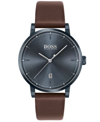 Hugo Boss - Men's Confidence Brown Leather Strap Watch 42mm