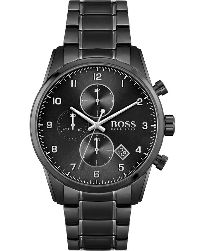 BOSS Men's Chronograph Skymaster Black Stainless Steel Mesh Bracelet ...