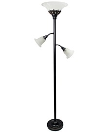 Elegant Designs 3 Light Floor Lamp with White Scalloped Glass Shades
