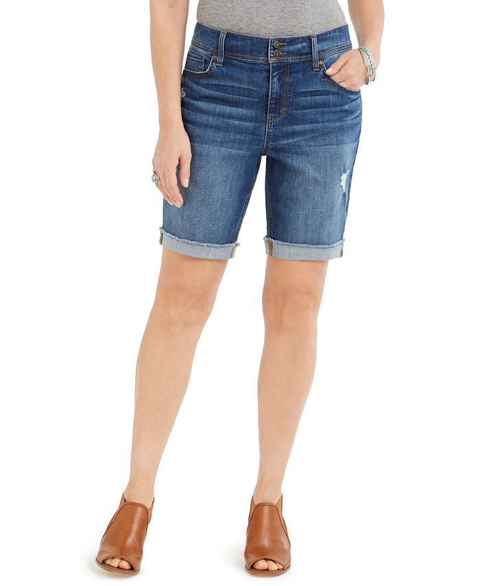 Style & Co Petite Ripped Denim Bermuda Shorts, Created for Macy's - Macy's