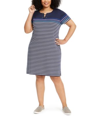 macy's blue and white striped dress