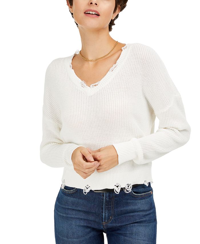 Distressed v 2025 neck sweater