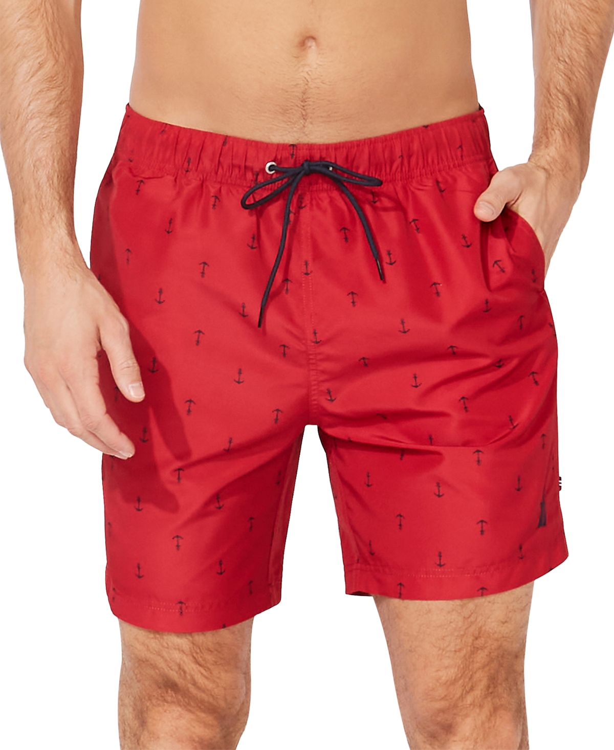 Shop Nautica Men's Quick-dry Anchor-print 8" Swim Trunks In  Red