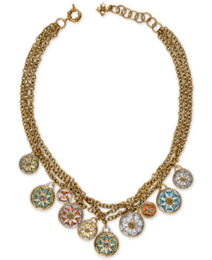 image of Patricia Nash Two-Tone Compass Triple-Chain Charm Necklace, 23-1/2