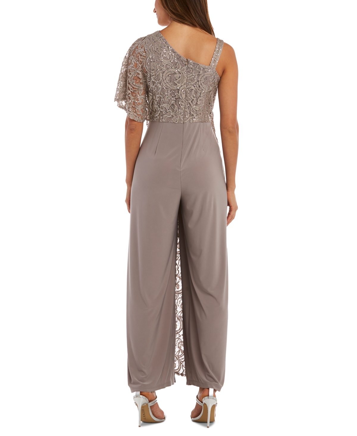 R & M Richards One-Shoulder Lace Jumpsuit