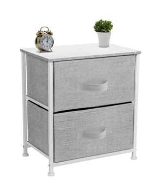 2 Drawers Steel Frame, Wood Top & Easy Pull Fabric Bins - Great for Home, Bedroom, Office & College Dorm - Nightstand