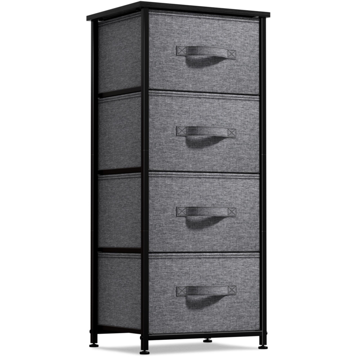 4 Drawers Chest Nightstand - Storage for Closet, Home, College Dorm - Features Steel Frame, Wood Top, & Fabric Bins - Gray