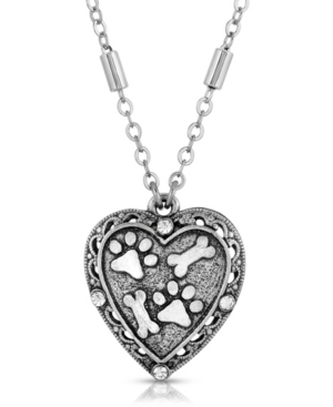 image of 2028 Silver Tone Heart Paw and Bones Necklace