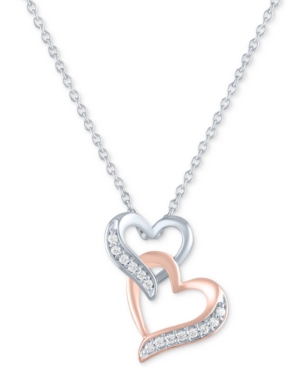 Macy's Diamond Double Heart Pendant Necklace (1/10 Ct. T.w.) In Sterling Silver & 14k Rose Gold-plate, 16"