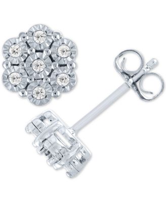 Diamond Cluster Stud Earrings (1/10 ct. t.w.) in Sterling Silver