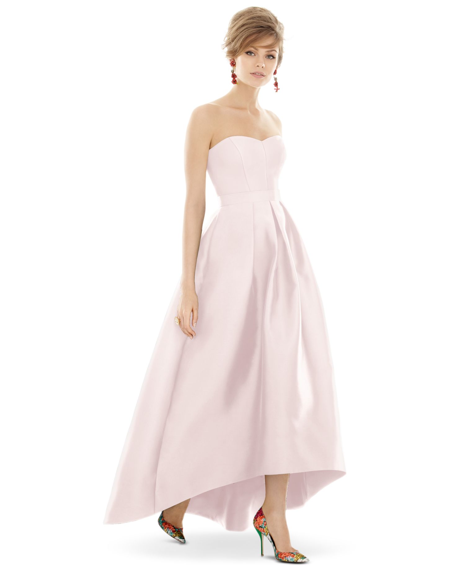Women's Strapless Satin High Low Dress with Pockets