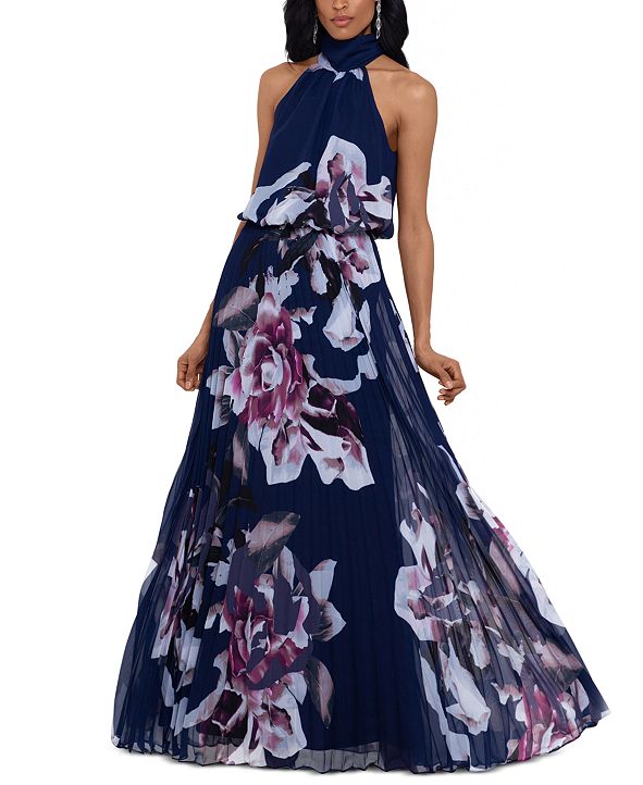 Betsy & Adam Floral-Print Chiffon Halter Gown & Reviews - Dresses ...