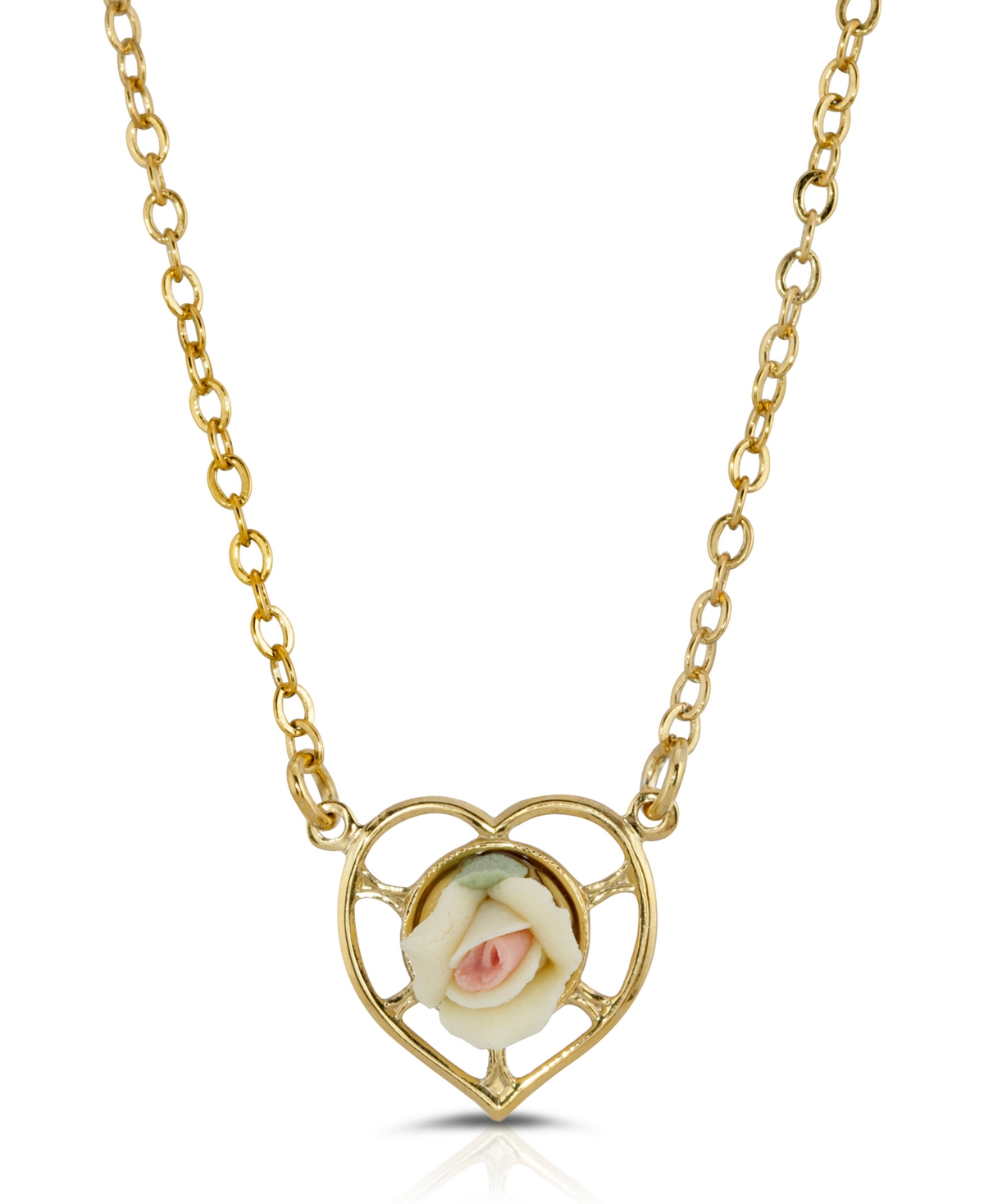 14K Gold-Dipped Porcelain Rose Heart Necklace - Ivory