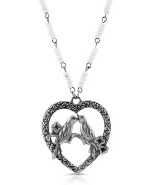 image of 2028 Pewter Love Birds Heart Beaded Eyeglass Holder