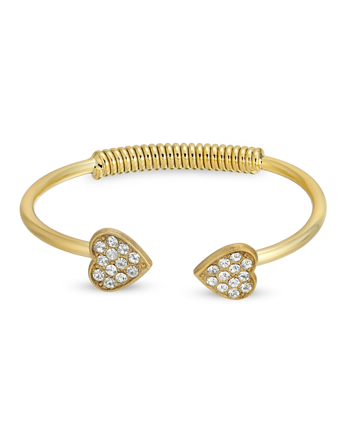 2028 14k Gold-dipped Pave Crystal Heart Coil Spring C-cuff Bracelet In Gold-tone