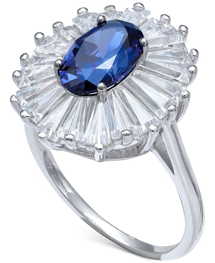 Giani Bernini - Cubic Zirconia Tapered Flower Oval & Baguette Ring (5-3/8 ct. t.w.) in Sterling Silver