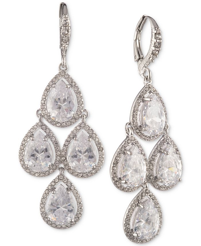 Givenchy Silver Tone Cubic Zirconia, Silver And Cubic Zirconia Chandelier Earrings