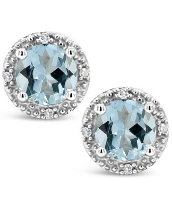Macy's - Gemstone (6mm) and Diamond Accent Stud Earrings in Sterling Silver