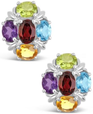 Multi-Gemstone (3-1/5 ct. t.w.) Stud Earrings in Sterling Silver