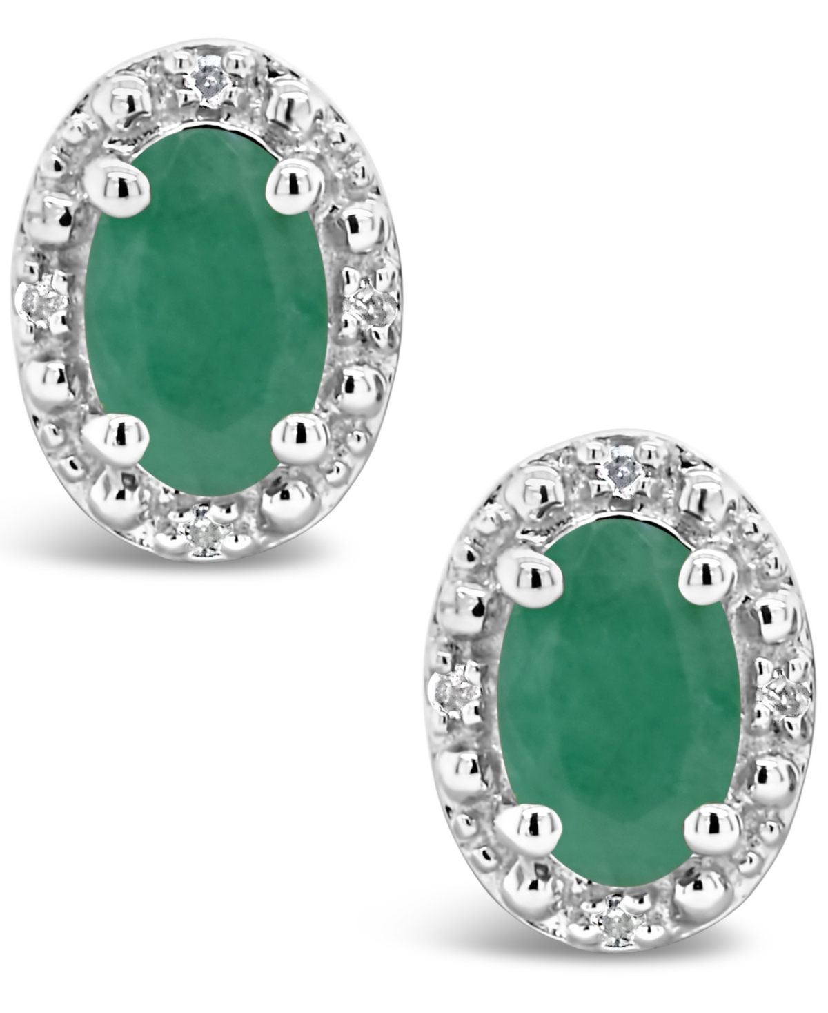 (9/10 ct. t.w.) and Diamond Accent Stud Earrings in Sterling Silver - Emerald