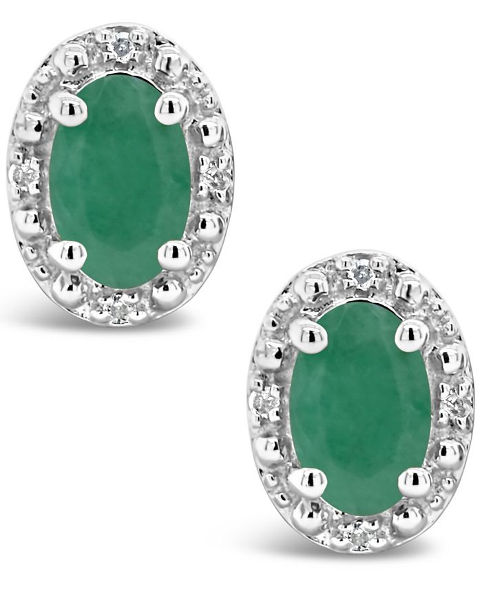 Macy's Emerald (9/10 ct. t.w.) and Diamond Accent Stud Earrings in