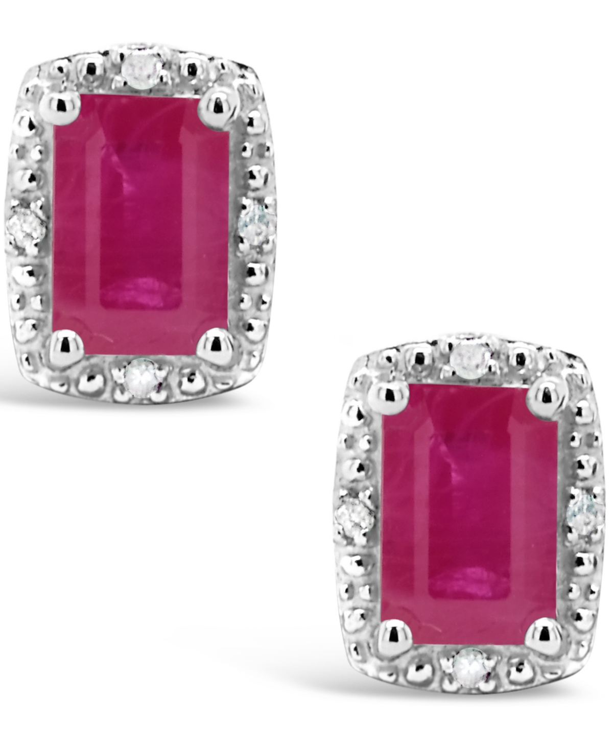 Macy's Ruby (1-1/3 Ct. T.w.) And Diamond Accent Stud Earrings In Sterling Silver In Ruby