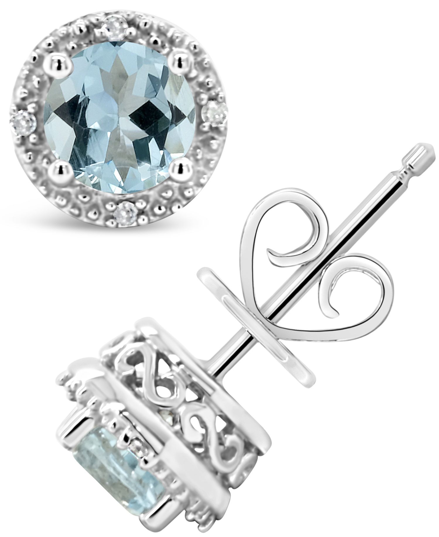 Gemstone (6mm) and Diamond Accent Stud Earrings in Sterling Silver