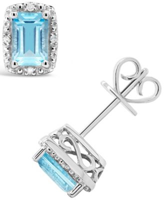 Gemstone and Diamond Accent Stud Earrings in Sterling Silver