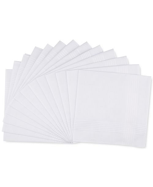 alfani Club Room Men’s 13-Pc. White Border-Stripe Handkerchief Set Created for Macy's Men's Fashion & Accessories
