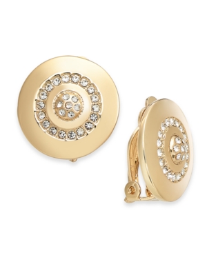 image of Alfani Gold-Tone Crystal Accented Disc Clip-On Earrings, Created for Macy-s