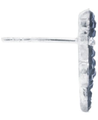 Crystal Black & White Pav&eacute; Cat with Collar Stud Earrings in Sterling Silver