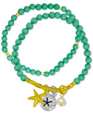 Photo 1 of Kona Bay 2-Pc. Set Freshwater Pearl (6-1/2mm) Beaded Starfish Charm Stretch Bracelets in Gold-Plate & Fine Silver-Plate