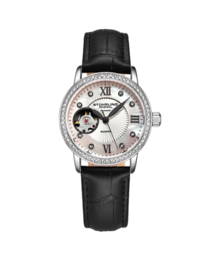 image of Stuhrling Women-s Black Leather Strap Watch 34mm