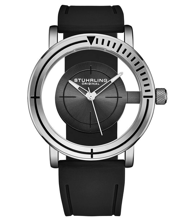 Stuhrling Men s Black Rubber Silicone Strap Watch 42mm Macy s