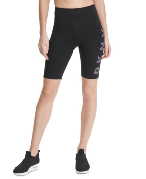 image of Dkny Sport Striped-Logo High-Waist Bike Shorts