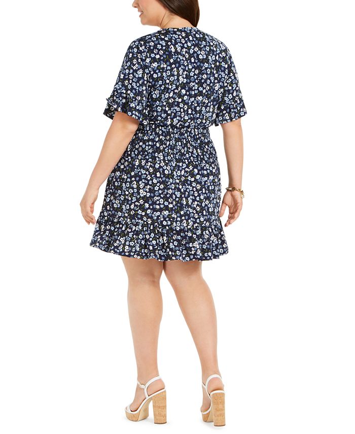Michael Kors Plus Size Floral-Print Smocked-Waist Dress - Macy's