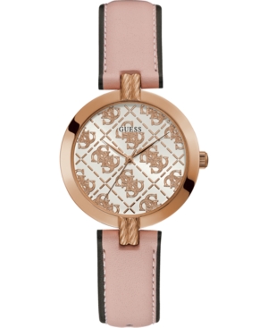 image of Guess Women-s Pink Leather Strap Watch 35mm