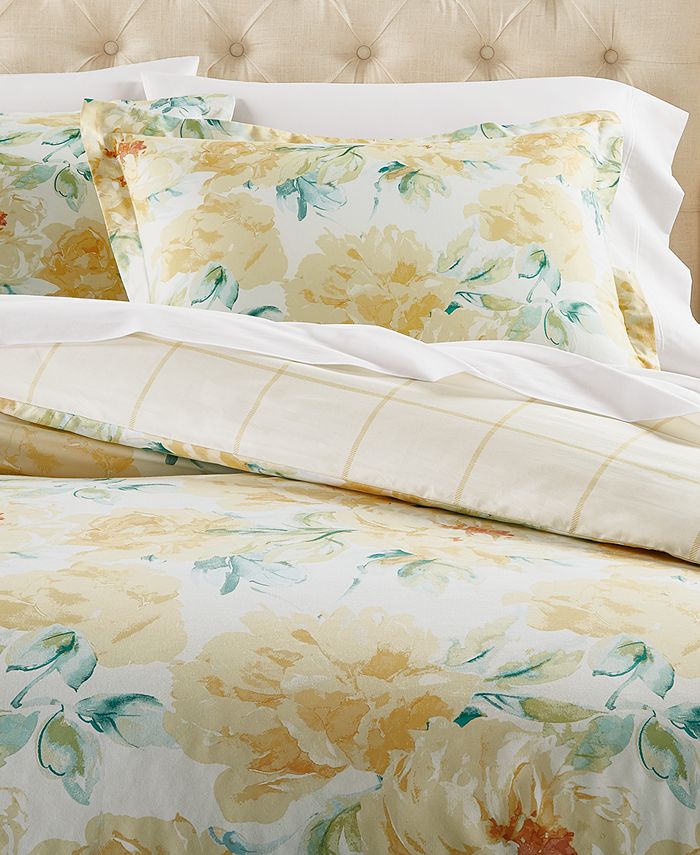 Martha Stewart Collection Percale Yellow Peony Reversible 3Pc. Full