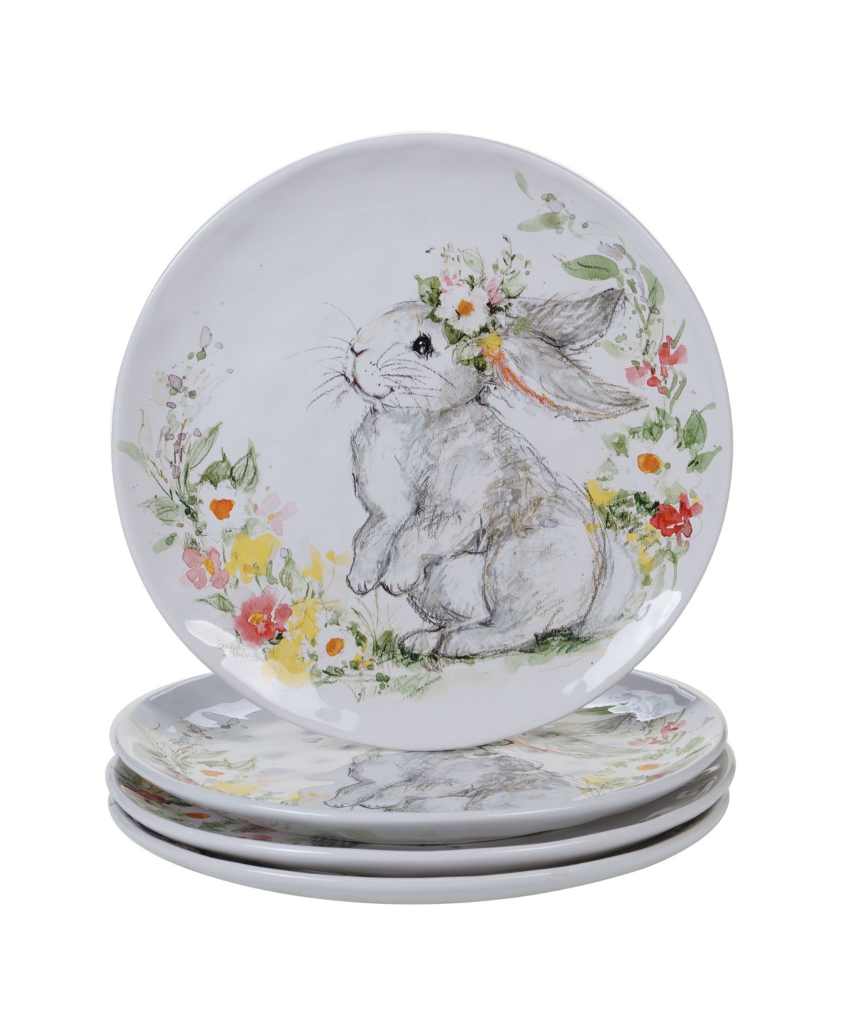 Sweet Bunny 4-Pc. Dinner Plate - White, Gray, Pink, Green, Yellow