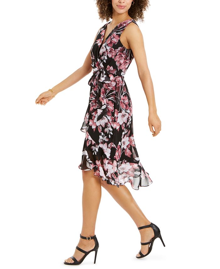 Connected Petite Floral-Print Flounce Dress & Reviews - Dresses ...