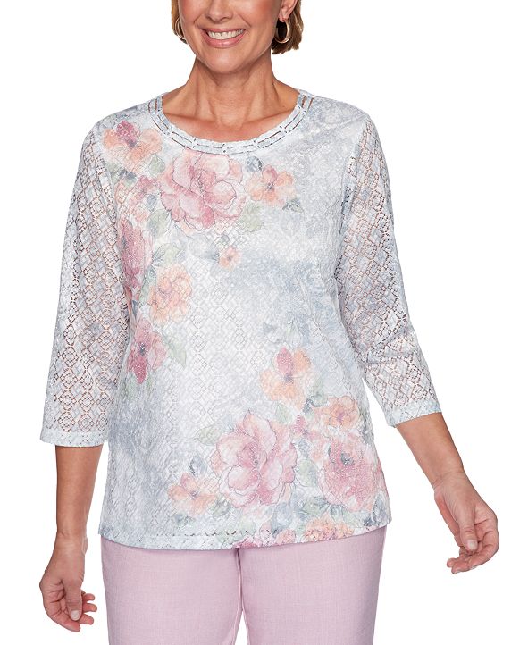 Alfred Dunner Primrose Garden Floral-Print Lace Knit Top & Reviews ...