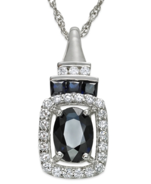 image of Sapphire (1 ct. t.w.) and Diamond (1/5 ct. t.w.) Rectangle Pendant Necklace in 14k White Gold